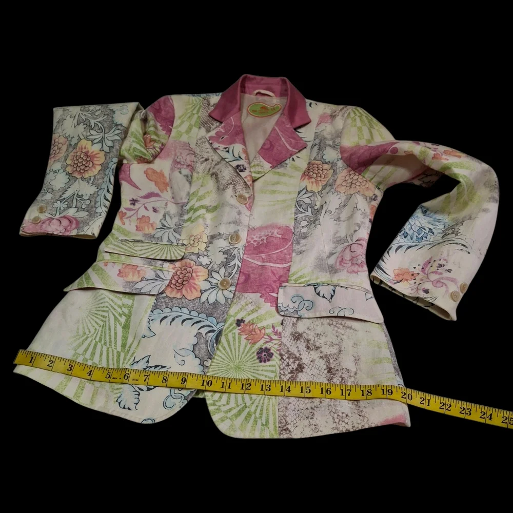 Vintage Etro Milano Floral Print Paisley Linen Blazer Women Size 8US / 44IT - Picture 13 of 16